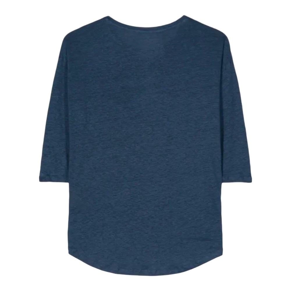 MAJESTIC FILATURES Deluxe Teeshirt Slub Linen Boatneck Elbow Sleeve Blue Size XL - Picture 2 of 13